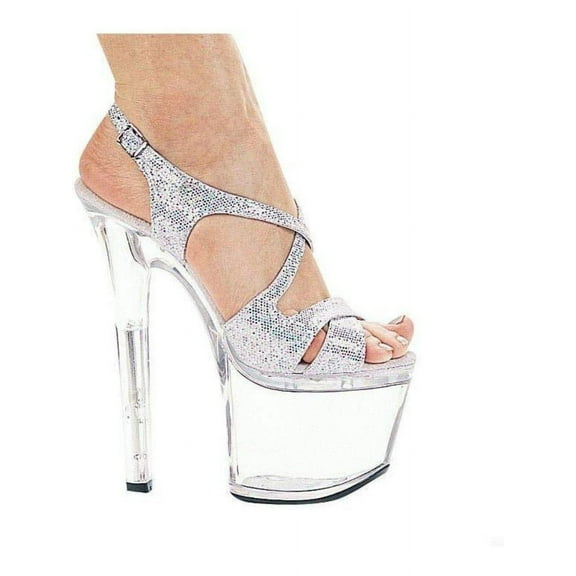 Ellie Shoes E-711-Lance-G 7" Heel Silver Glitter Womens Sandal. Silver / 5