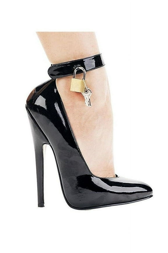 E-8267 6" Heel Womens Fetish Pump With Lock & Key. 12 / Black