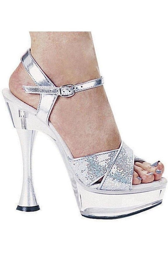E-C-Janie 6" Silver Cone Heel Glitter Sandal 5 / Black Glitter