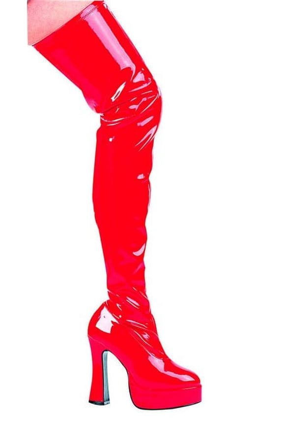 E-Thrill 5" Chunky Heel Thigh High Stretch Boots Red / 6