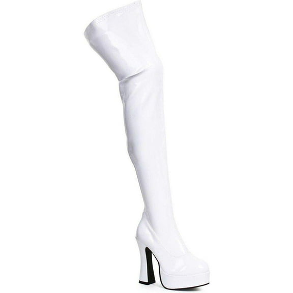 Ellie Shoes IS-E-Thrill 5" Chunky Heel Thigh High Stretch Boots, White, Sz 11 11 / White