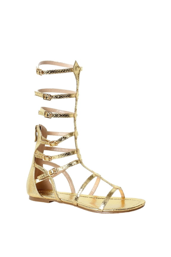 Women's 015-ZENA Flat Sandal, Gold, 8 M US