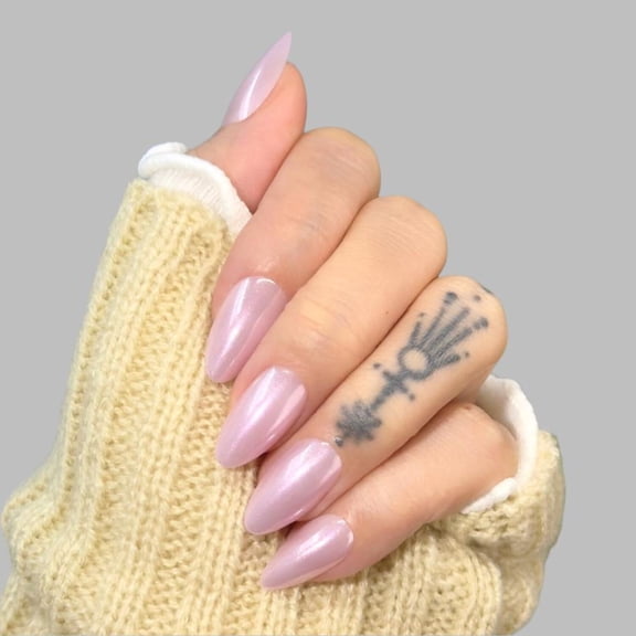 Ellie Vincy Press-On Glue On Nails  Purple Glaze | Short Almond Shape with Subtle Shimmer | 30-Piece Set with Glue & Sticky Tabs | 15 Sizes