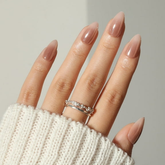 Ellie Vincy Press On Glue On Nails Ombre Chrome | Short Almond Shape, 30 Piece Set with Glue and Sticky Tabs, 15 Sizes