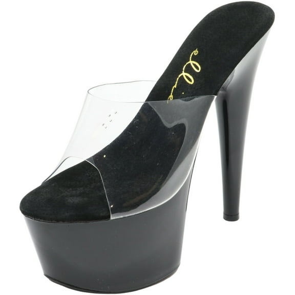Ellie Women's 7 Inch Pointed Stiletto Mule Clear / Black Heel - 9M