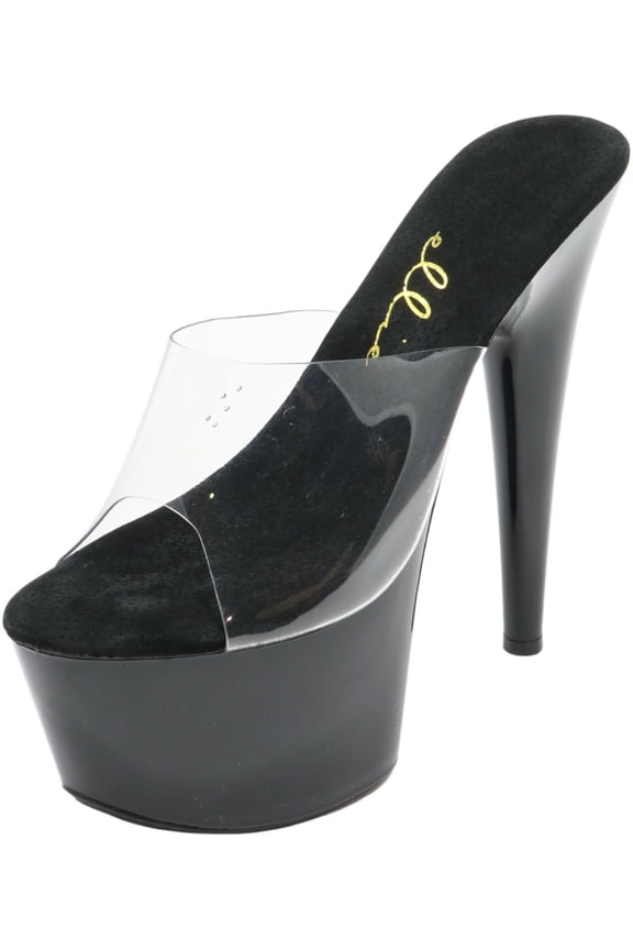 Women's 7 Inch Pointed Stiletto Mule Clear / Black Heel - 9M