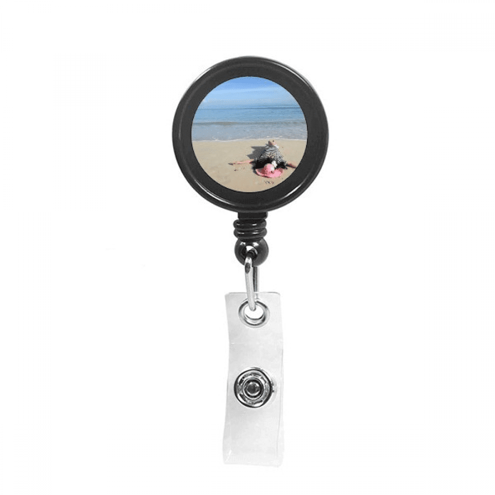 Ellie Yao Beautiflu Girl Picture Beach Sun Sea Retractable Keychain Badge Holder ID Badge