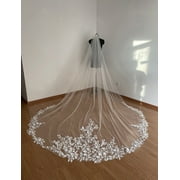 EllieWely 1 Tier Cathedral Length 3.5 M138 inch Floral Lace Wedding Bridal Veil With Metal Comb Ivory