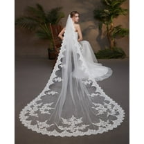 EllieWely 1 Tier Cathedral Length 3 M(118 inch) Sequin Lace Wedding Bridal Veil With Metal Comb L86 White