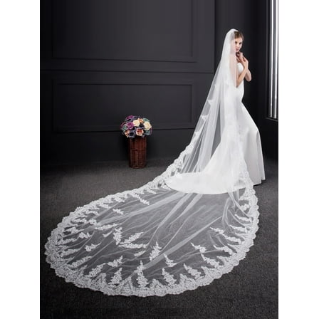 EllieWely 1 Tier Cathedral Length 3 M(118 inch) lace Wedding Bridal Veil With Metal Comb L13 White