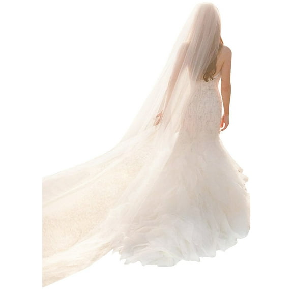 EllieWely 1 Tier Floor Length 2 M(79 inch) Plain Tulle Wedding Bridal Veil With Metal Comb Ivory