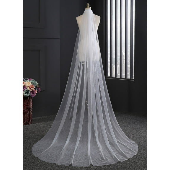 EllieWely 1 Tier Wedding Veil Chapel Length 3 M(118 inch) Plain Tulle Bridal Veil With Metal Comb HL10 White