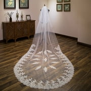 EllieWely 2 Tier Cathedral Length 3.5 M138 inch Lace Wedding Bridal Veil With Metal Comb E69 White