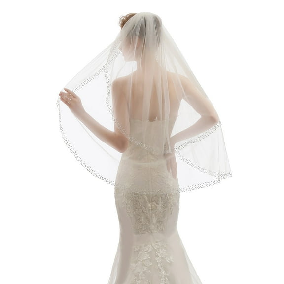 EllieWely 2 Tier Fingertip Length 90 cm(35 inch) Crystal Wedding Bridal Veil With Metal Comb X13