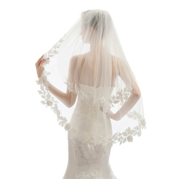 EllieWely 2 Tier Fingertip Length 90 cm(35 inch) Lace Wedding Bridal Veil With Metal Comb X23