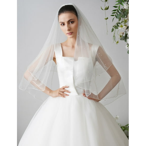 EllieWely 2 Tier Fingertip Length 90 cm(35 inch) Lace Wedding Bridal Veil With Metal Comb X32