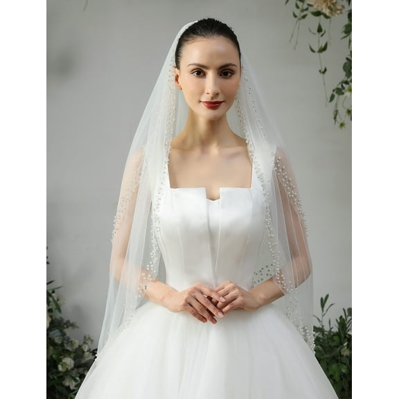 EllieWely 2 Tier Fingertip Length 90 cm(35 inch) Pearl Wedding Bridal Veil With Metal Comb X10