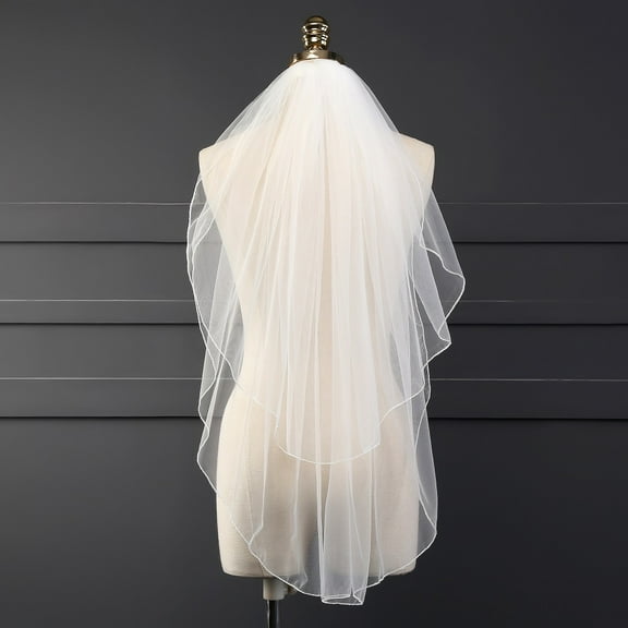EllieWely 2 Tier Fingertip Length 90 cm(35 inch) Pencil Edge Wedding Accessory Wedding Bridal Veil With Metal Comb HL11 White
