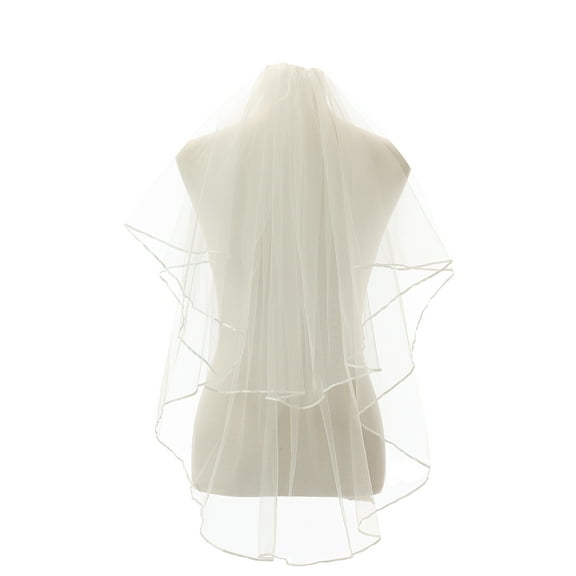 EllieWely 2 Tier Fingertip Length 90 cm(35 inch) Ribbon Edge Wedding Bridal Veil With Metal Comb E54