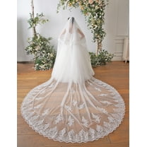 EllieWely 2 Tier Wedding Veil Cathedral Length 3.5 M(138 inch) Bling Sequin Lace Bridal Veil With Metal Comb L101 White