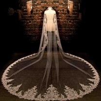 EllieWely 2 Tier Wedding Veil Cathedral Length 3.5 M(138 inch) Bling Sequin Lace Bridal Veil With Metal Comb L72 White