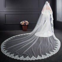 EllieWely 2 Tier Wedding Veil Cathedral Length 3.5 M(138 inch) Lace Bridal Veil With Metal Comb L01 White