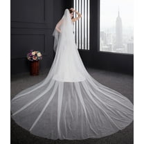 EllieWely 2 Tier Wedding Veil Cathedral Length 3.5 M(138 inch) Plain Tulle Bridal Veil With Metal Comb L11 White
