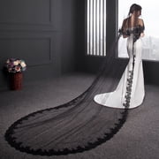 EllieWely 2 Tier Wedding Veil Cathedral Length 3 M118 inch Lace Bridal Veil With Metal Comb L30 Black
