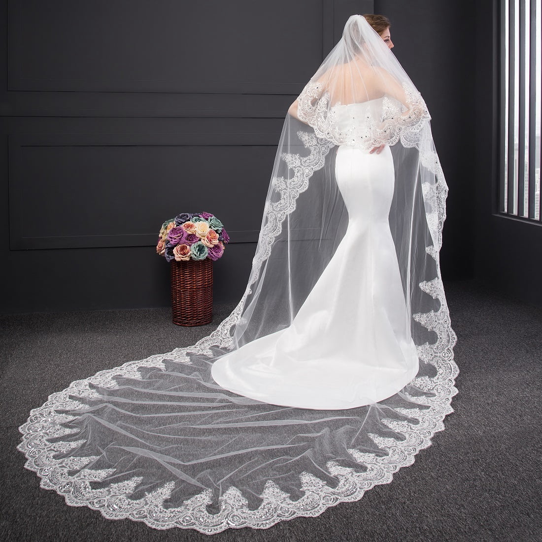 Wedding veil white bride bridal 230cm chapel long elegant beautiful comb new S87c98ceb8b3d4d9883a712959f6b7  main image 3