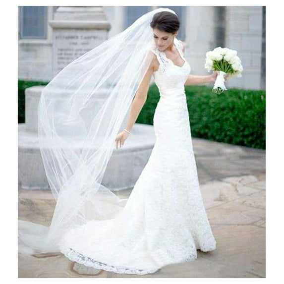 EllieWely 2 Tier Wedding Veil Chapel Length 3 M(118 inch) Plain Tulle Bridal Veil With Metal Comb E22 Ivory
