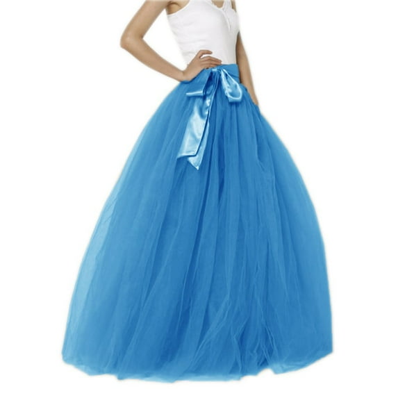 EllieWely 20+ Colors Women's Floor Length Long Tulle Tutu Skirt Blue Size 5XL Plus Size