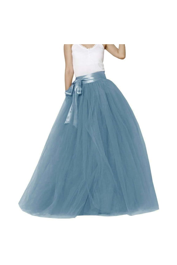 20+ Colors Women's Floor Length Long Tulle Tutu Skirt Dusty Blue Size S/M/L
