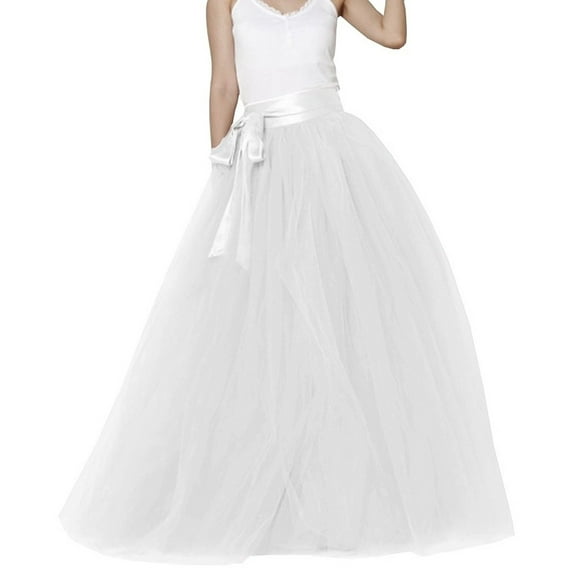 EllieWely 20+ Colors Women's Floor Length Long Tulle Tutu Skirt White Size 5XL Plus Size