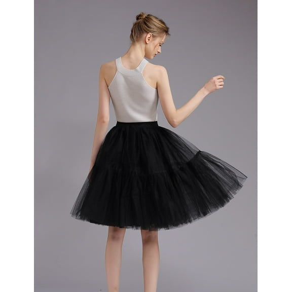 EllieWely 20+ Colors Women's Mid Length Tulle Tutu Skirt Black Size S/M/L