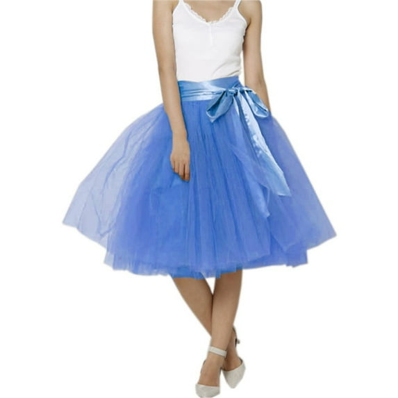 EllieWely 20+ Colors Women's Mid Length Tulle Tutu Skirt Blue Size 3XL Plus Size