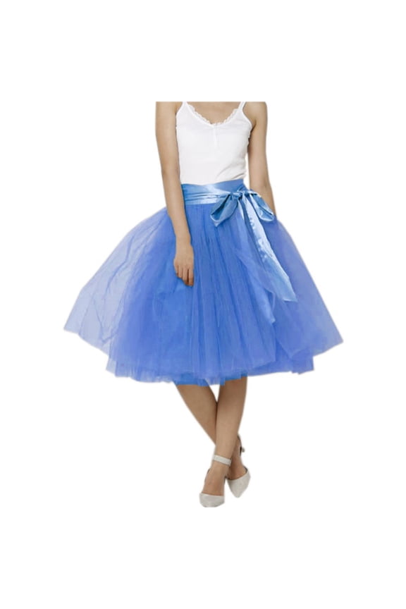 20+ Colors Women's Mid Length Tulle Tutu Skirt Blue Size XL/XXL