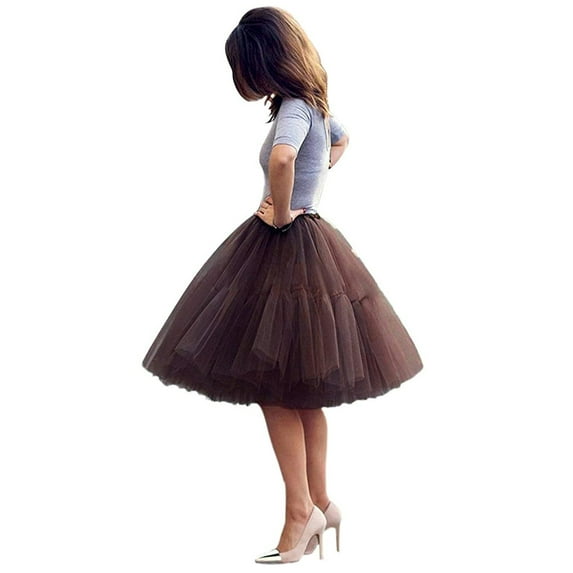 EllieWely 20+ Colors Women's Mid Length Tulle Tutu Skirt Brown Size 4XL Plus Size