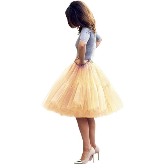 EllieWely 20+ Colors Women's Mid Length Tulle Tutu Skirt Champagne Size XL/XXL
