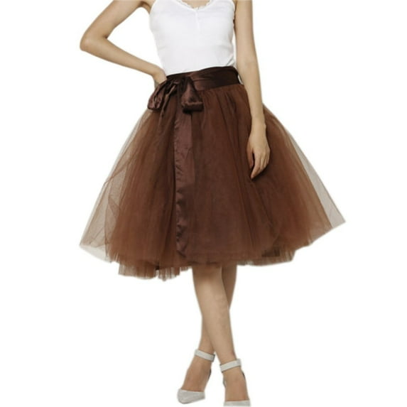EllieWely 20+ Colors Women's Mid Length Tulle Tutu Skirt Coffee Size 3XL Plus Size