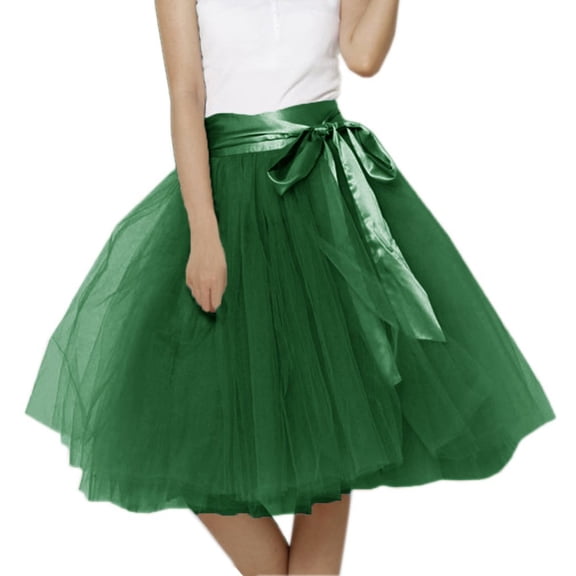EllieWely 20 Colors Women's Mid Length Tulle Tutu Skirt Dark Green Size 3XL Plus Size