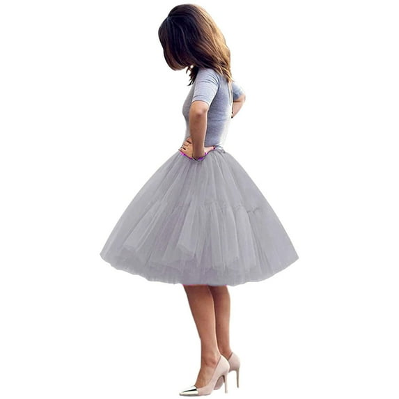 EllieWely 20+ Colors Women's Mid Length Tulle Tutu Skirt Gray Size 5XL Plus Size