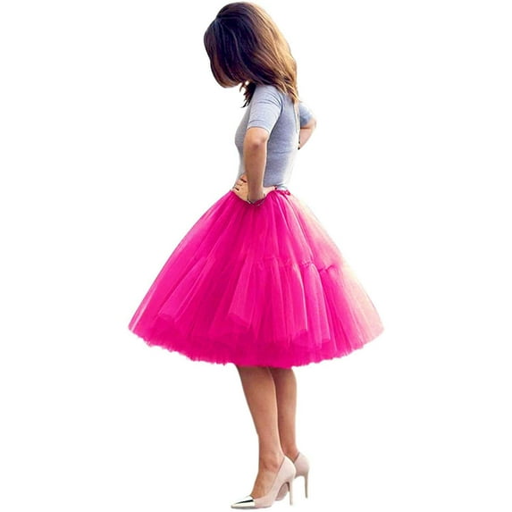 EllieWely 20+ Colors Women's Mid Length Tulle Tutu Skirt Hot Pink Size 3XL Plus Size