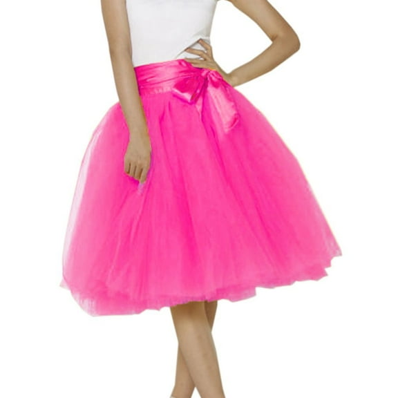 EllieWely 20  Colors Women's Mid Length Tulle Tutu Skirt Hot Pink Size S/M/L