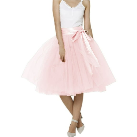 EllieWely 20 Colors Women's Mid Length Tulle Tutu Skirt Light Pink Size 4XL Plus Size