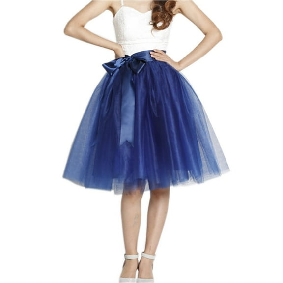 EllieWely 20  Colors Women's Mid Length Tulle Tutu Skirt Navy Blue Size 4XL Plus Size