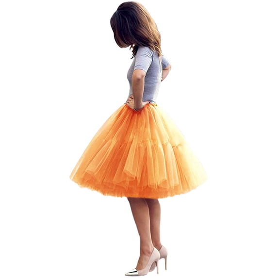 EllieWely 20+ Colors Women's Mid Length Tulle Tutu Skirt Orange Size XL/XXL