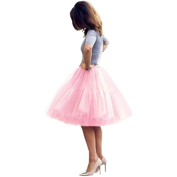 EllieWely 20+ Colors Women's Mid Length Tulle Tutu Skirt Pink Size 4XL Plus Size