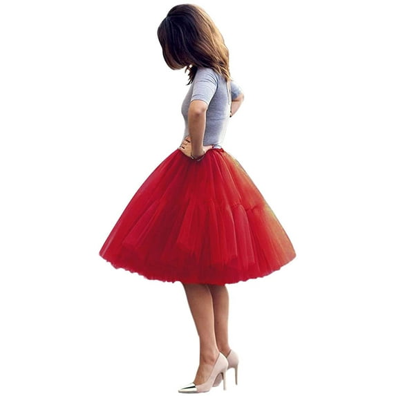 EllieWely 20+ Colors Women's Mid Length Tulle Tutu Skirt Red Size 5XL Plus Size