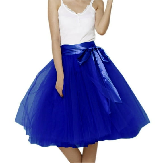 EllieWely 20+ Colors Women's Mid Length Tulle Tutu Skirt Royal Blue Size 3XL Plus Size