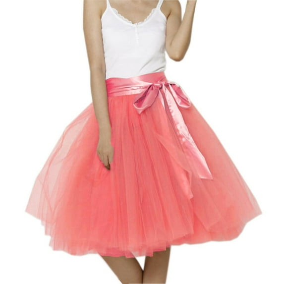 EllieWely 20+ Colors Women's Mid Length Tulle Tutu Skirt Watermelon Size 5XL Plus Size